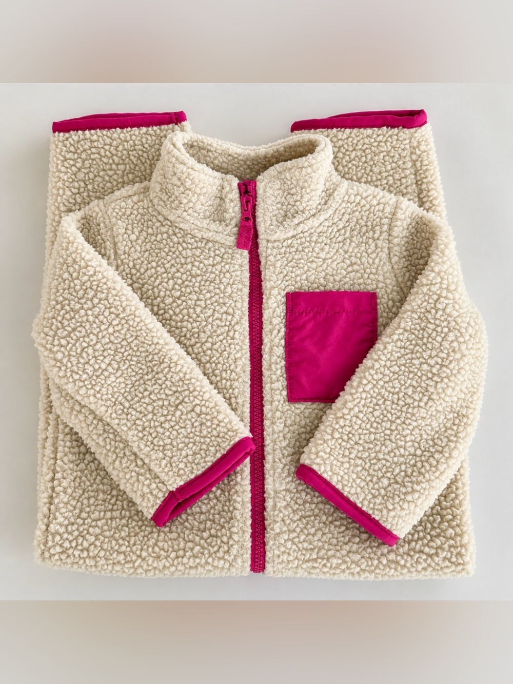Carter’s Baby Girl 12M Sherpa Fleece One-Piece Jumpsuit Cream Pink Full Zip - Picture 9 of 13